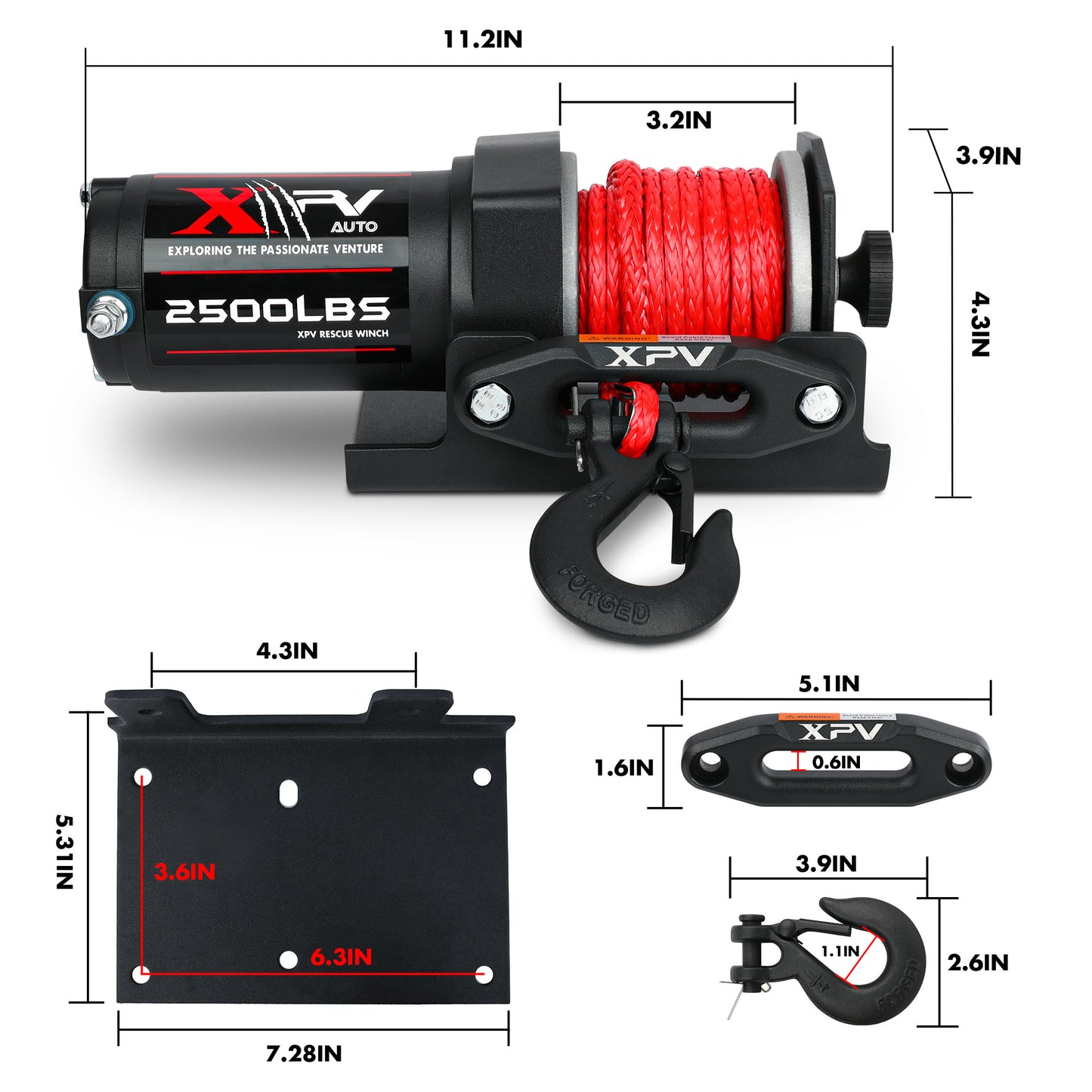 2500lbs Synthetic Winch
